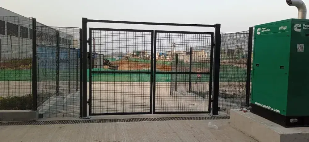 Industrial perimeter security mesh fence and access gate installation